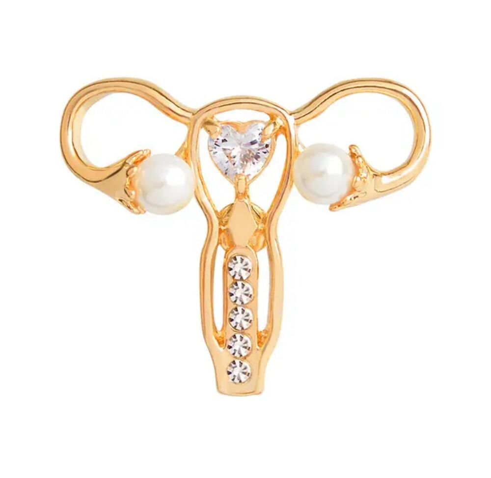 Gold Medical OBGYN Crystal Pearl Womb Enamel Pins 249